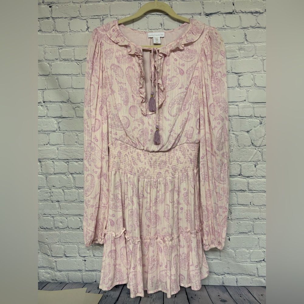 House of Harlow 1960 Ajay Paisley Ruffled Boho Smocked Romantic Mini Dress M